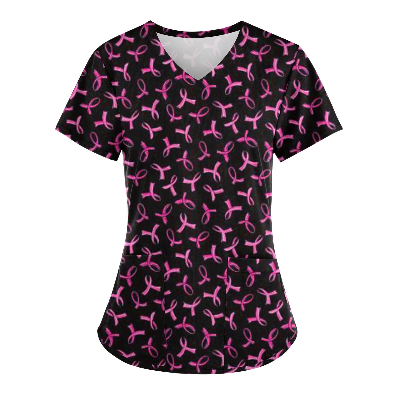 Feancey Breast Cancer Scrub Tops for Women October Pink Ribbon Print ...