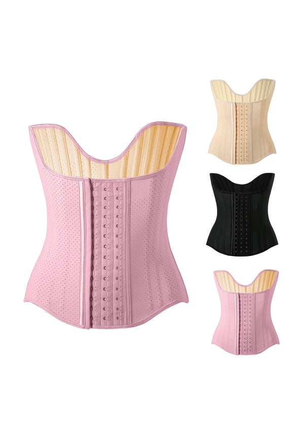 Breatable Waist Trainer for Women Tummy Control Bustier Tops Athletic Casual Underbust Boned Corset High Compression Postpartum Shapewear with Back Hooks Black M