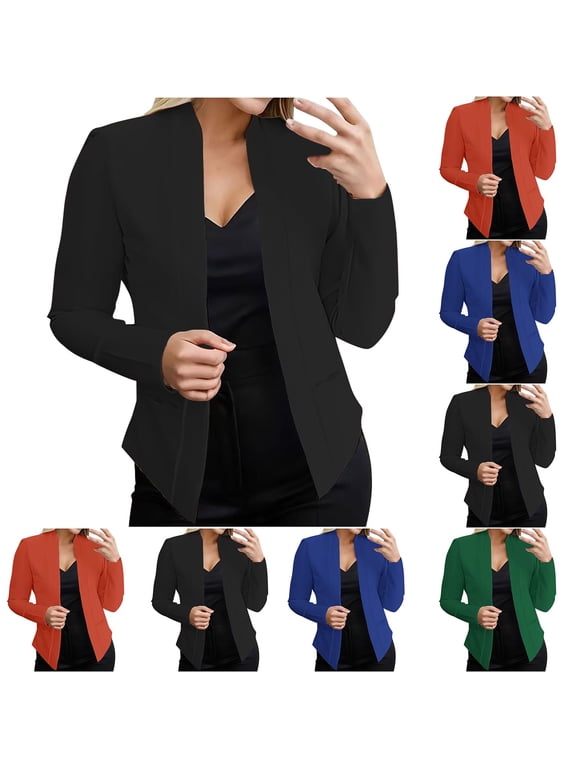 Business Casual Blazer Jacket for Women Open Front Plus Size Suit Jackets Fall Long Sleeve Fashion Blazers Dressy Elegant Work Suits with Pockets Back to School Prime Sales Black 5XL