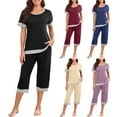 thumbnail image 1 of Feancey Capri Pant Pajama Sets for Women Colorblock Short Sleeve Sleepwear Two Piece Soft Casual Cropped Pants Pjs Lounge Set with Pockets Novelty Gifts Blue L, 1 of 10