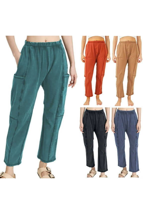 Cargo Pants for Women High Waisted Work Trousers Solid Color Straight Leg Pants Loose Fit Casual Trousers with Pockets Red XL