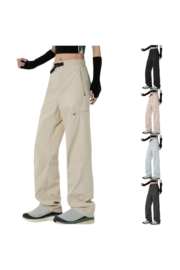 Cargo Pants for Women Waterproof Hiking Sports Trousers Lightweight Quick Dry Drawstring Work Pants with Multi Pockets Black L