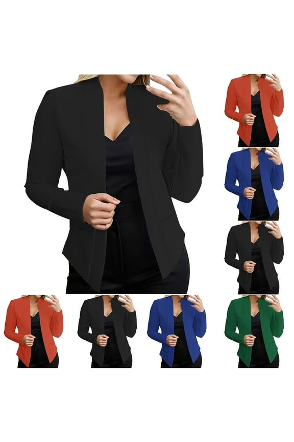 Casual Blazer for Women Trendy Fall Open Front Cardigans Long Sleeve Work Office Outfit Bussiness Jacket Fashion Plus Size Suit Jackets Black 3XL
