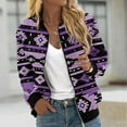 thumbnail image 1 of Feancey Casual Jackets for Women Ribbed Trim Long Sleeve Zipper Bomber Jacket Dressy Trendy Print Baseball Jackets Outdoor Windproof Thin Outerwear Purple S, 1 of 5