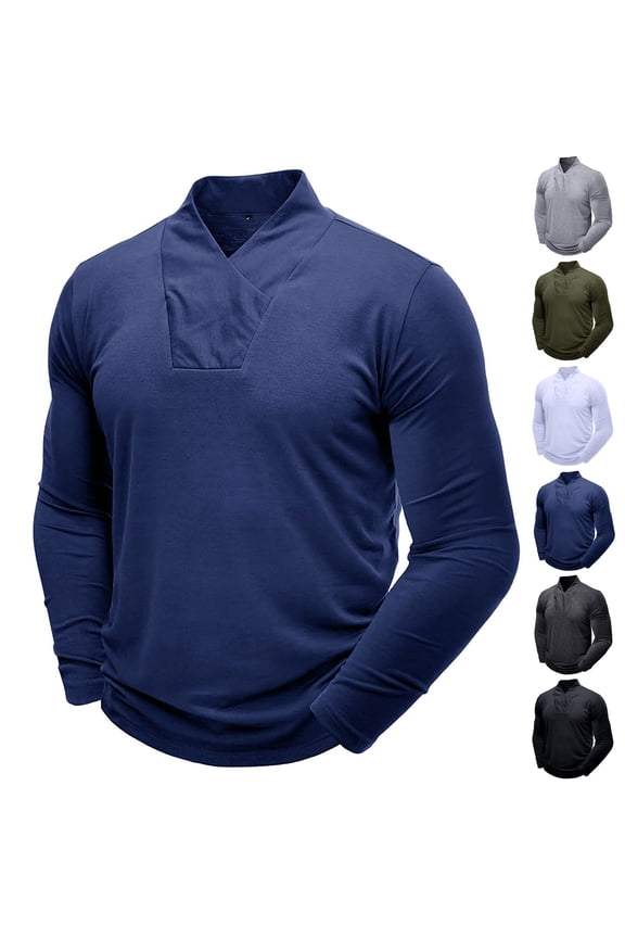 Casual Long Sleeve Shirts for Men Fashion Crossover V Neck Workout Shirt Slim Fit Lightweight Muscle Tees Solid Color Thermal Tops Army Green S
