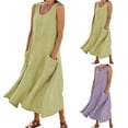 thumbnail image 1 of Feancey Casual Maxi Dresses for Women Plus Size Loose Linen Dress Summer Sleeveless Round Neck Sundress Flowy Pleated Beach Long Dress with Pockets Funny Gifts, 1 of 9