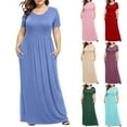 thumbnail image 1 of Feancey Casual Plus Size Dresses for Curvy Women Short Sleeve Round Neck Maxi Dress High Waist Pleated Summer Dresses with Pockets Hot Pink XXL, 1 of 7