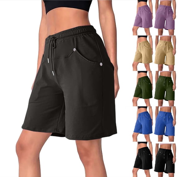 Feancey Casual Shorts for Women Summer Loose Fit Wide Leg Shorts Drawstring High Waisted Beach Shorts Solid Color Lounge Shorts with Pockets Purple S
