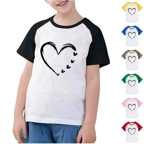 Feancey Casual T-Shirts for Boys and Girls Short Sleeve Cute Heart Graphic Tees Loose Fit Crewneck Summer Tshirt Holiday Sales 2025 Brown 13 Years