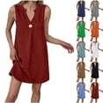 thumbnail image 1 of Feancey Casual Tank Dresses for Women Notch Neck Sleeveless Beach Dress Lightweight Casual Mini Dresses Loose Fit Summer Sundress Brown M, 1 of 8