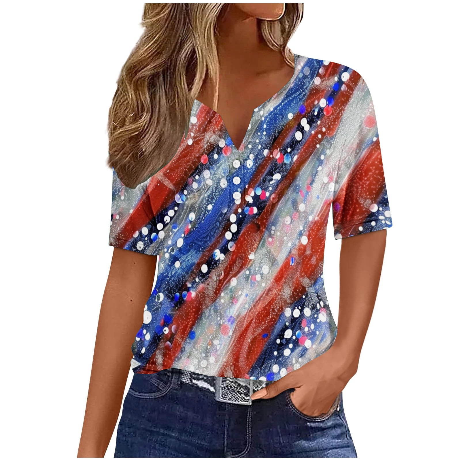 Women's 4th Of July Shirt - Sleeveless USA Flag V-Neck Top For Independence Day