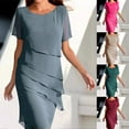 thumbnail image 1 of Feancey Chiffon Mini Dresses for Women Tiered Elegant Party Dress Dressy Casual Short Sleeve Round Neck Cocktail Dresses 2025 Trendy Today's On Sale, 1 of 7