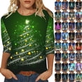 thumbnail image 1 of Feancey Christmas 3/4 Sleeve T Shirts for Women Dressy Trendy Glitter Xmas Tree Print Tops Comfy Soft Crewneck Blouse Holiday Casual Loose Tunics Gold XXL, 1 of 6
