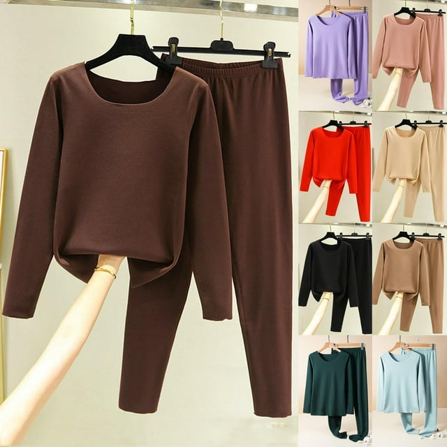 Feancey Christmas Sales Today Women's Pajama Sets Winter Comfy Fleece Warm Pjs 2 Piece Set Solid Color Casual Long Sleeve Top and Long Pants Loungewear Outfits Red XL