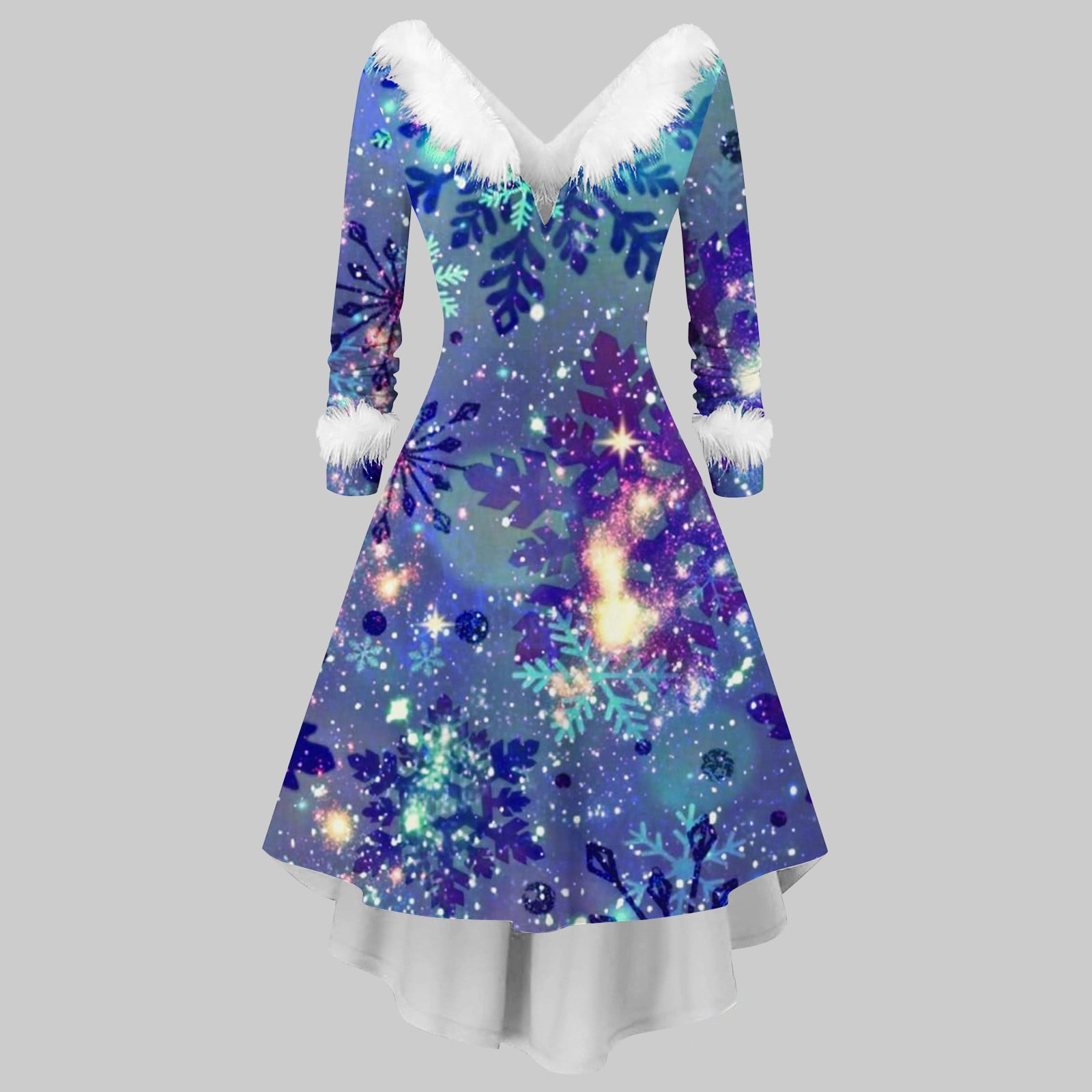 Feancey Christmas Dresses for Women 2024 Long Sleeve V Neck High Low