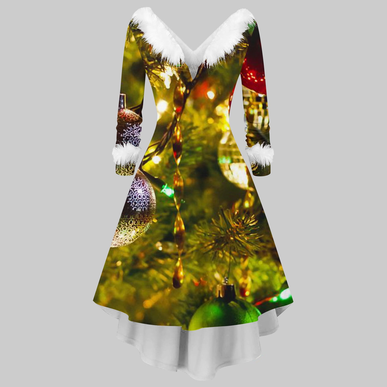 Feancey Christmas Dresses for Women 2024 Long Sleeve V Neck High Low