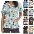 thumbnail image 1 of Feancey Christmas Print Scrub Tops Women Short Sleeve V Neck Nursing Uniforms Holiday Casual Loose Scrubs Shirts Xmas Funny Graphic Tees with Pockets Multicolor S, 1 of 6