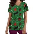 thumbnail image 1 of Feancey Christmas Scrub Shirts for Women Stretchy V Neck Short Sleeve Nursing Tops Holiday Casual Xmas Print Tunic Blouse with Pockets Christmas Clearance Sale Green S, 1 of 5