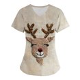 thumbnail image 1 of Feancey Christmas Scrub Tops for Women Funny 3D Christmas Reindeer Print Working Uniforms Stretchy V-neck Short Sleeve Tunic Blouse with Pockets Multicolor M, 1 of 3