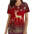 thumbnail image 1 of Feancey Christmas Scrubs for Women Reindeer Printed Stretchy Scrub Tops Holiday Casual Short Sleeve V-Neck Tunic Blouse with Pockets Christmas on Sale Multicolor XL, 1 of 4