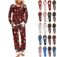 thumbnail image 1 of Feancey Christmas Vacation Pjs Sets for Women Trendy Xmas Tree Print Sleepwear Long Sleeve Ruched Tops and Pants Lounge Pajama Set Red M, 1 of 7