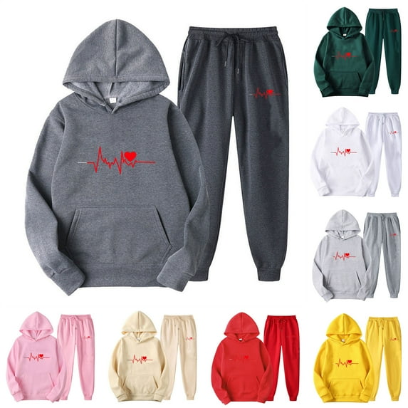 Feancey Clearance Deals Jogging Suits for Women Valentines Day Cute Hoodies and Jogger Pants Lounge Sets Heart Print Casual 2 Piece Set 2025 Spring Trendy Tracksuit Outfits Green XXL