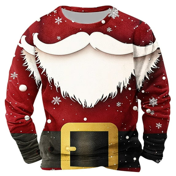 Feancey Men's Ugly Christmas Sweatshirt Holiday Casual Crewneck Funny Sweatshirts Xmas Funny Santa Claus Graphic Pullover Tops Wine XL