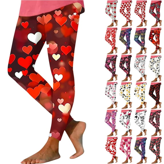 Feancey Clearance Sales Today Sales Cute Workout Leggings for Women Valentines Day Novelty Printed High Waited Yoga Pants Buttery Soft Stretchy Slim Skinny Pant Tummy Control Tights Multicolor M