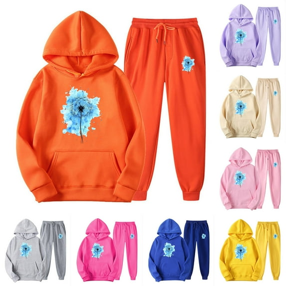 Feancey Clearance Sales Today Deals Prime Jogging Suits for Women 2 Piece Set 2024 Valentines Day Heart Print Hooded Suits Oversized Y2K Hoodies and Jogger Pant Lounge Sets Pink S