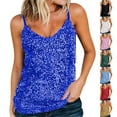 thumbnail image 1 of Feancey Womens Camisole Vest Spaghetti Strap Sleeveless Sequin Tops Sparkle Glitter Strappy Tank Tops Ladies V-Neck Party Clubwear Cami Blouses Silver XL, 1 of 10