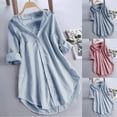 thumbnail image 1 of Feancey Collared Stripe Shirt Women Plus Size Long Sleeve Button Down Shirts 2025 Business Casual Loose Blouses Oversized Irregular Hem Tops On Sale,Navy,XXL, 1 of 7