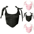 thumbnail image 1 of Feancey Corset Top for Women Boned Overbust Bustiers Halloween Bow Tie Strap Lingerie Solid Color Vintage Lace Up Back Corsets Elegant Crop Tops Black S, 1 of 8