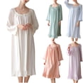thumbnail image 1 of Feancey Cotton Nightgowns for Women 3/4 Sleeve Sleeve Ruffle Sleep Dress Ruched Casual Loose Nightshirts Solid Color Lounge Sleepwear Holiday Sales Green M, 1 of 6
