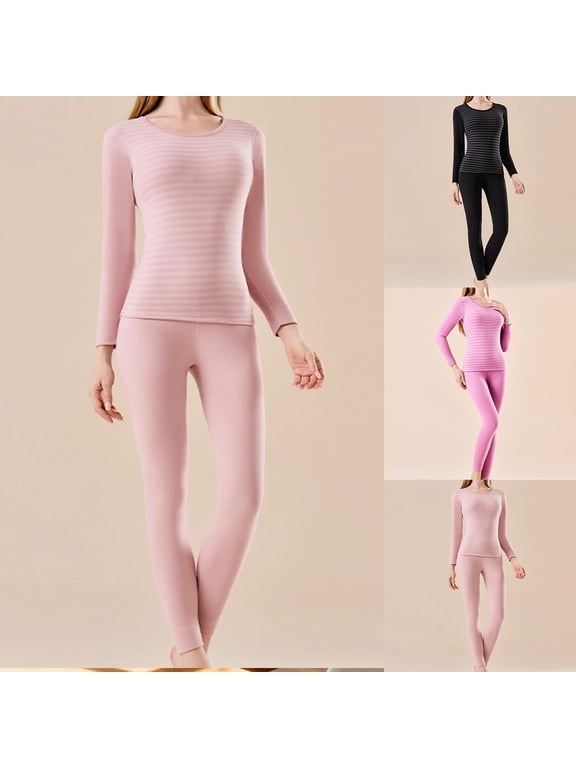 Cotton Thermal Sets for Women Striped Long Sleeve Tops Leggings Pajama Set Cozy Soft Loungewear Outfits Sleepwear Sets Black XL