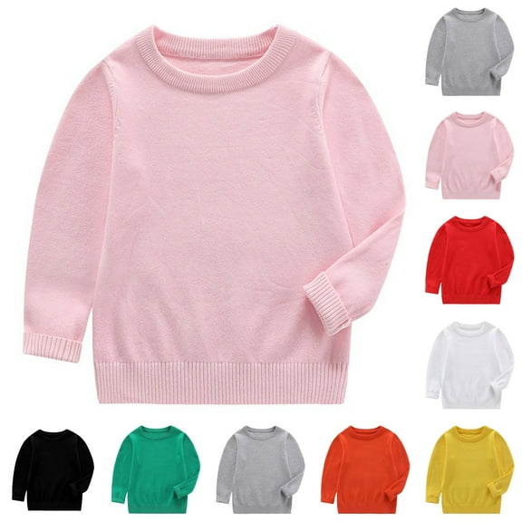 Feancey Cotton Tops for Toddler Gilrs Soft Cute Long Sleeve Tshirts Baby Boys Crewneck Basic Tees Kids Solid Color Blouse Red 100