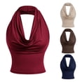 thumbnail image 1 of Feancey Cowl Neck Halter Tops for Women Ruched Fashion Crop Tank Top Dressy Casual Sleeveless Draped Shirts Ladies Elegant Date Night Party Streetwear Blue S, 1 of 10