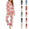 thumbnail image 1 of Feancey Cozy Christmas Lounge Sets for Women Santa Claus Print Pajama 2 Piece Set Holiday Casual Long Sleeve V Neck Tops Wide Leg Pants Fall Outfits Red L, 1 of 5