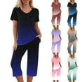 thumbnail image 1 of Feancey Cozy Pajama Sets for Women 2 Piece Loungewear Trendy Gradient Print Lounge Set Short Sleeve V Neck Tops and Capri Pant Sleepwear Two Piece Holiday Sales Today Pink M, 1 of 9