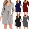thumbnail image 1 of Feancey Cozy Robes for Women Lace Trim 3/4 Sleeve Short Robe Soft Lightweight Bathrobe Loungewear Ladies Cotton Nightgown Sleepwear with Belt Pockets Navy M, 1 of 8