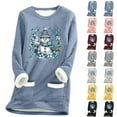 thumbnail image 1 of Feancey Crewneck Sweatshirts for Women Fleece Lined Thermal Tops Christmas Snowman Print Pullover Winter Fuzzy Warm Lounge Pajamas with Pockets Dark Gray XL, 1 of 4