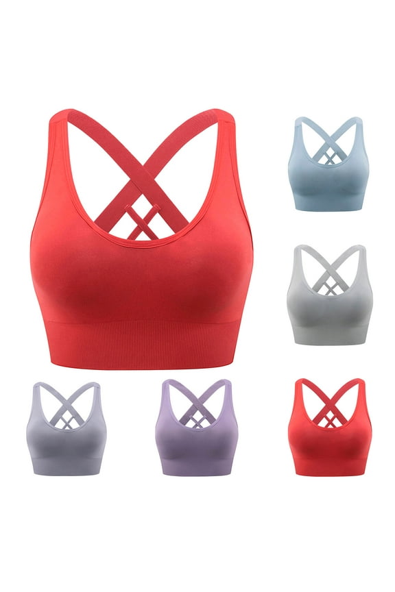 Criss Cross Backless Sports Bras for Women Wirefree Padded Bra Solid Casual Workout Yoga Bras Summer Sleeveless Athletic Tank Tops Purple XL