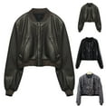 thumbnail image 1 of Feancey Cropped Bomber Jackets for Women Faux Leather Moto Coats Lightweight Zip up Windbreaker Spring Fall Fashion Outerwear with Pockets Black L, 1 of 9