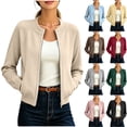 thumbnail image 1 of Feancey Cropped Cardigan Jackets for Women Ribbed Collar Zip Up Shrug Jacket Raglan Sleeve Lightweight Bomber Jackets Solid Color Casual Outerwear with Pockets Light Blue M, 1 of 10