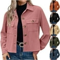 thumbnail image 1 of Feancey Cropped Corduroy Jackets for Women Business Casual Button Down Shirt Jacket Fall Lightweight Long Sleeve Work Shirts Outwear with Pockets Todays Daily Deals Clearance Pink XXL, 1 of 9