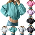 thumbnail image 1 of Feancey Cropped Hoodies for Women Y2K Oversized Fleece Zip Up Jackets Teen Girl Casual Elastic Waist Long Sleeve Hooded Sweatshirt Fashion Fall Jacket Sky Blue L, 1 of 7