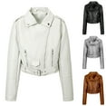 thumbnail image 1 of Feancey Cropped Leather Jackets for Women Fashion PU Moto Jacket Asymmetrical Zip up Bomber Jackets Lightweight Bike Coat with Zipper Pockets White XL, 1 of 8