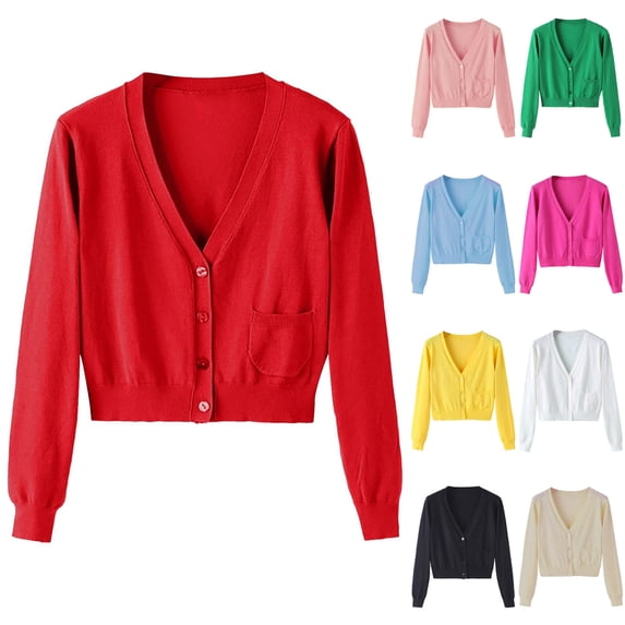 Feancey Cropped Plus Size Cardigan for Women Button Down V Neck Long Sleeve Cardigans Dressy Casual Ribbed Knit Sweaters White 4XL