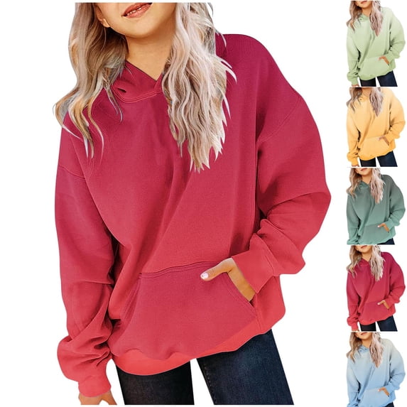 Feancey Cute Hoodies for Girls Oversized Long Sleeve Sweatshirt Gradient Teen Girl Casual Hooded Pullover Preppy Trendy Hoody Red 7 Years