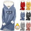 thumbnail image 1 of Feancey Cute Hoodies for Women Heart Graphic Pullover Sweatshirt Winter Fleece Lined Thermal Tops Hooded Long Sleeve Loungewear Pajamas Blue XL, 1 of 4