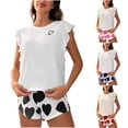 thumbnail image 1 of Feancey Cute Pajama Sets for Women Ruffled Sleeveless Top Heart Print Shorts Pjs Set Summer Casual Loungewear 2 Piece Sleepwear Black XL, 1 of 1